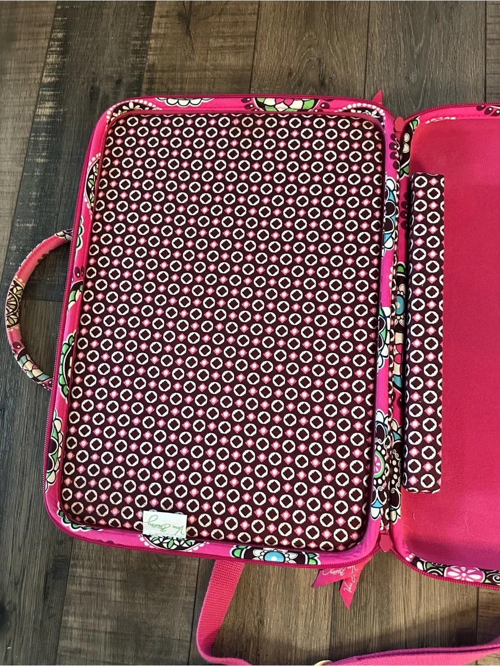 Vera Bradley Pink Cupcake Hard Shell Laptop Travel Bag Quilted Cotton Canvas EUC